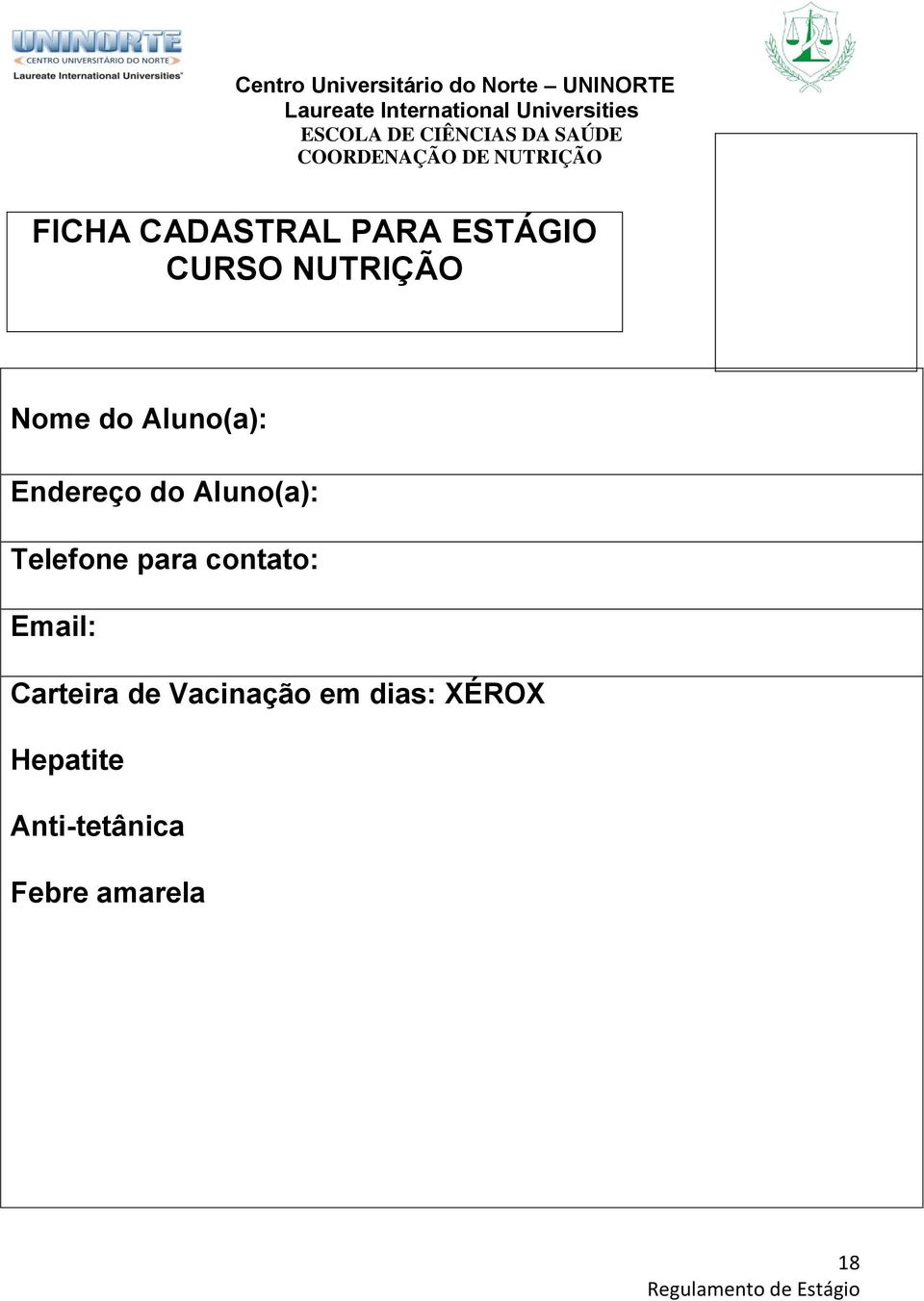 Telefone para contato: Email: Carteira de