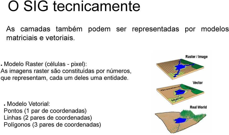 Modelo Raster (células - pixel): As imagens raster são constituídas por números,