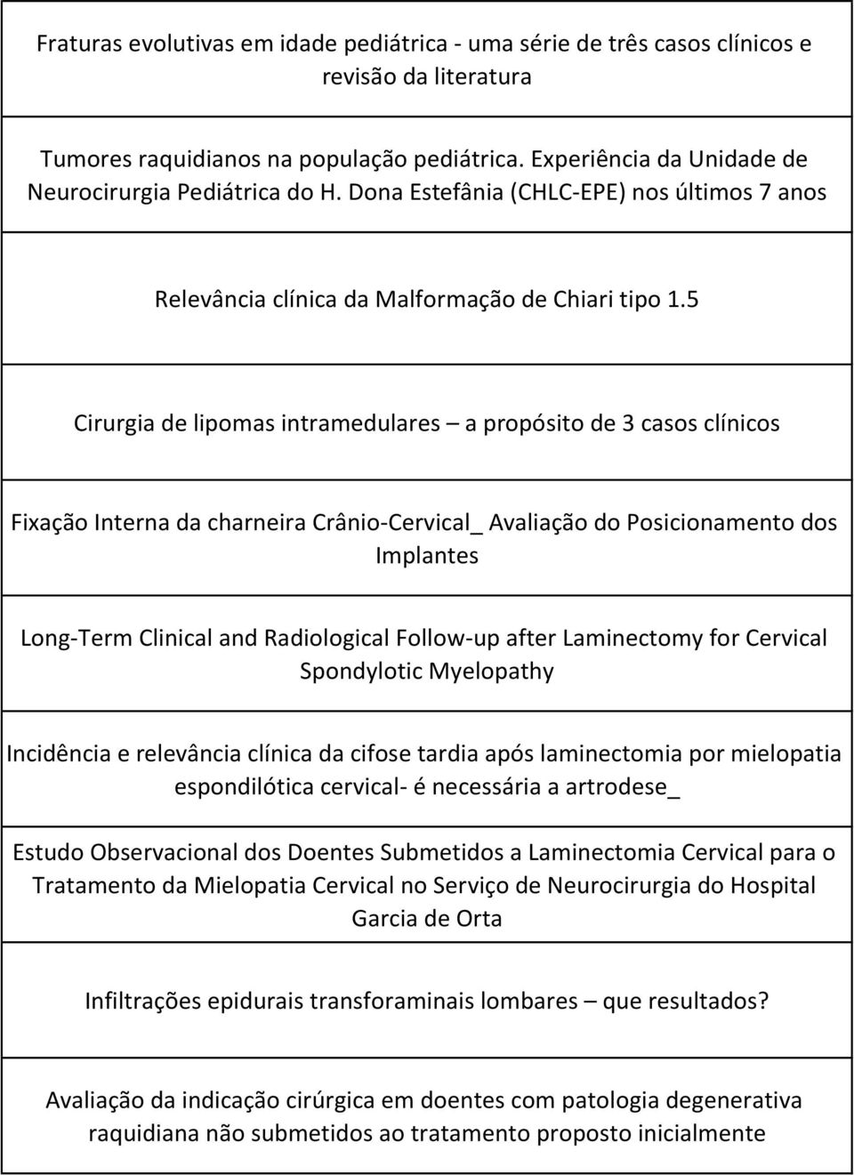 5 Cirurgia de lipomas intramedulares a propo sito de 3 casos cli nicos Fixac ão Interna da charneira Cra nio-cervical_ Avaliac ão do Posicionamento dos Implantes Long-Term Clinical and Radiological