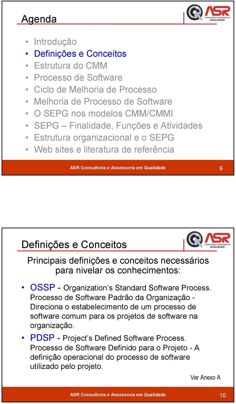 conhecimentos: OSSP - Organization s Standard Software Process.