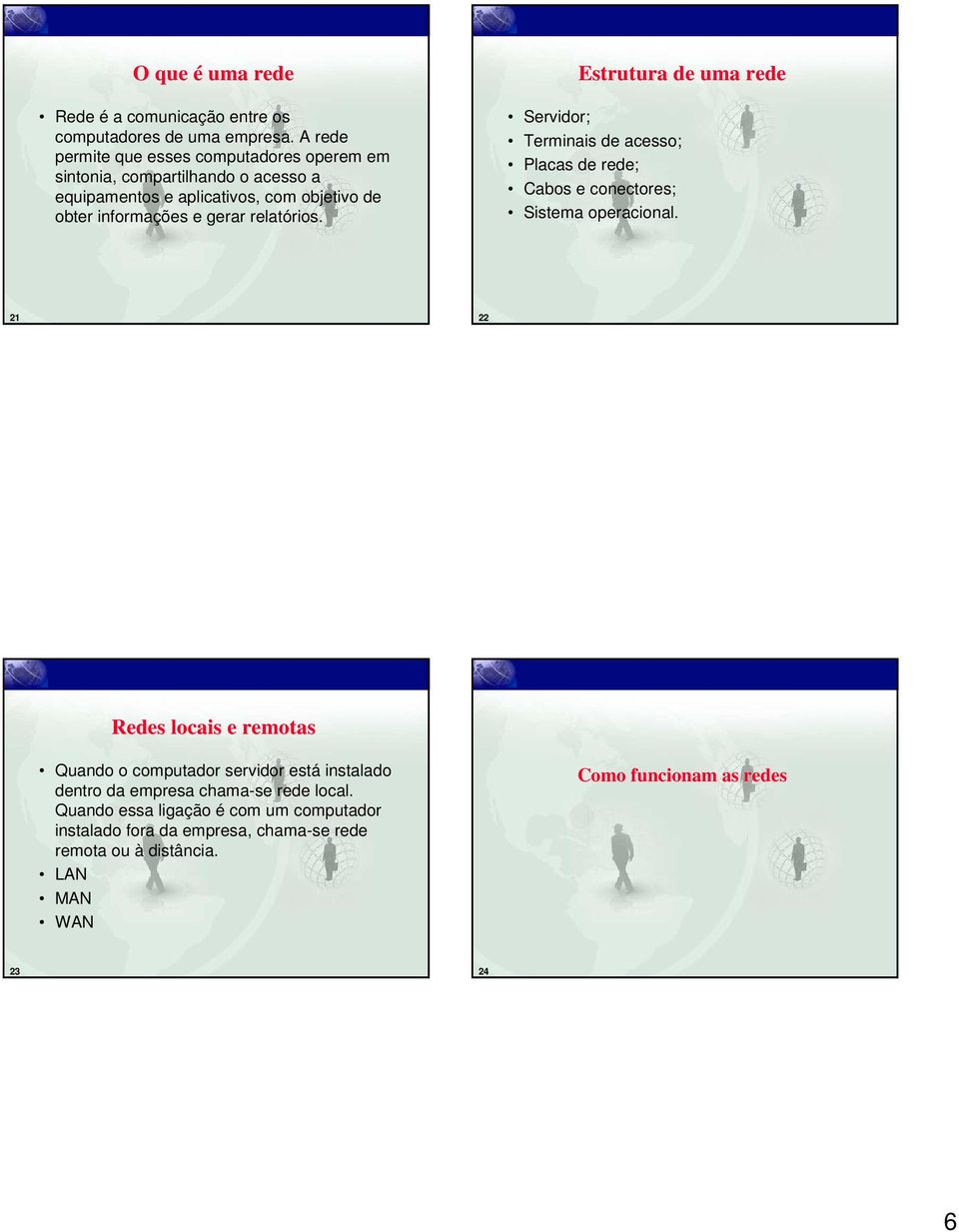 gerar relatórios. Estrutura de uma rede Servidor; Terminais de acesso; Placas de rede; Cabos e conectores; Sistema operacional.