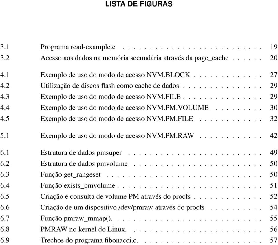 ........ 30 4.5 Exemplo de uso do modo de acesso NVM.PM.FILE............ 32 5.1 Exemplo de uso do modo de acesso NVM.PM.RAW............ 42 6.1 Estrutura de dados pmsuper......................... 49 6.