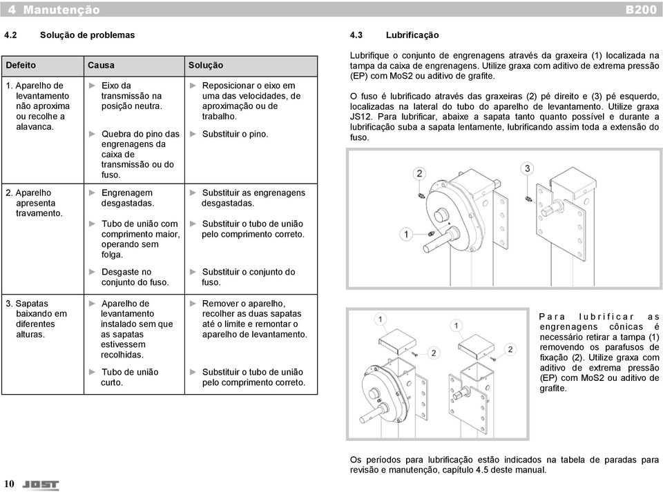 3 Lubrificação Lubrifique o conjunto de engrenagens através da graxeira (1) localizada na tampa da caixa de engrenagens.