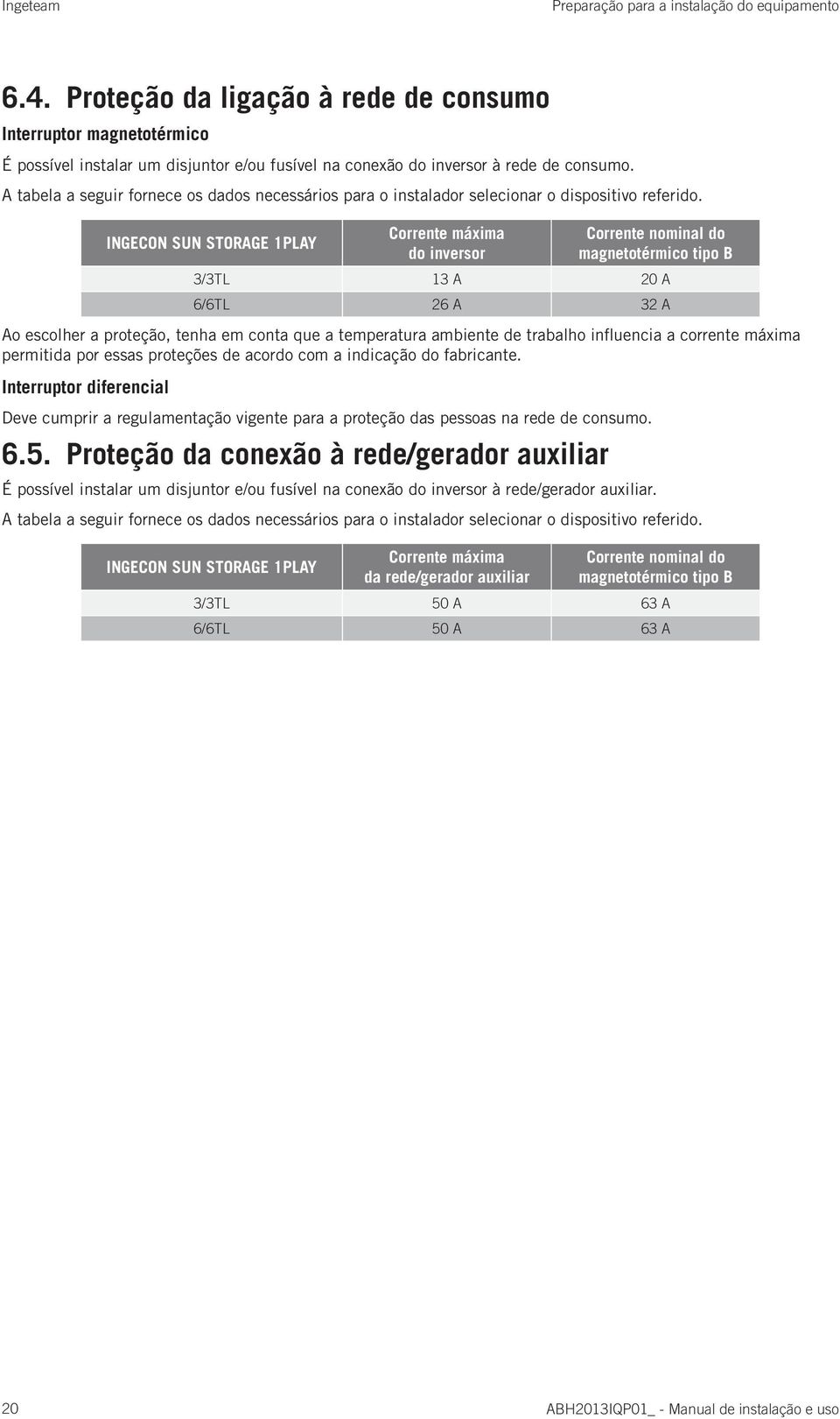 A tabela a seguir fornece os dados necessários para o instalador selecionar o dispositivo referido.