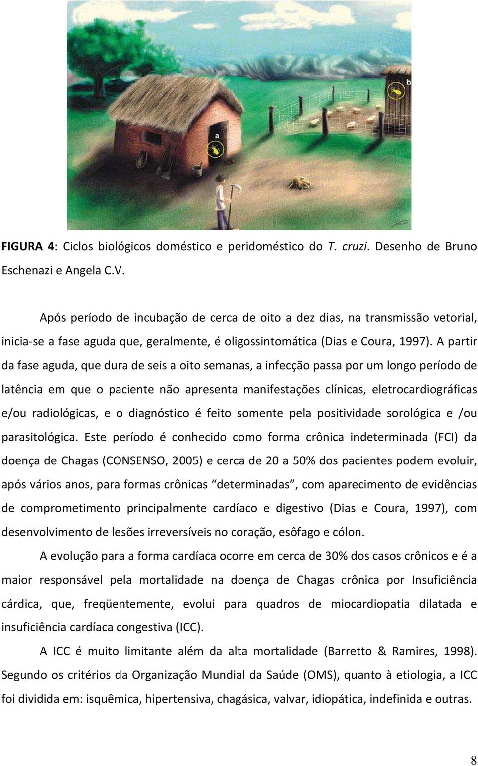 A partir da fase aguda, que dura de seis a oito semanas, a infecção passa por um longo período de latência em que o paciente não apresenta manifestações clínicas, eletrocardiográficas e/ou