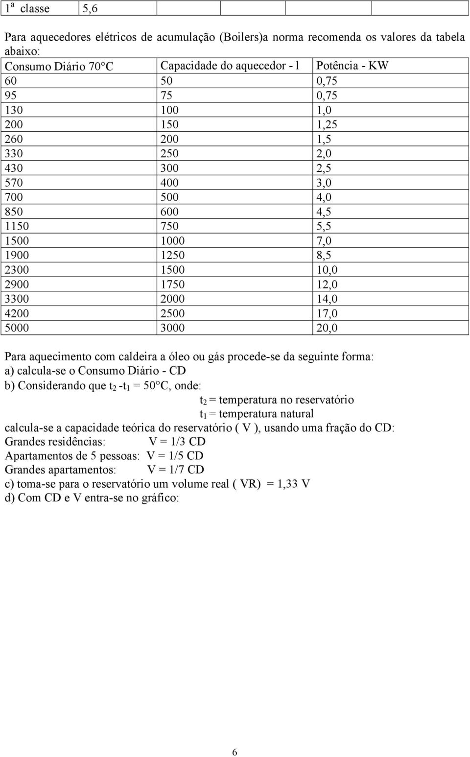 3000 20,0 Para aquecimento com caldeira a óleo ou gás procede-se da seguinte forma: a) calcula-se o Consumo Diário - CD b) Considerando que t 2 -t 1 = 50 C, onde: t 2 = temperatura no reservatório t