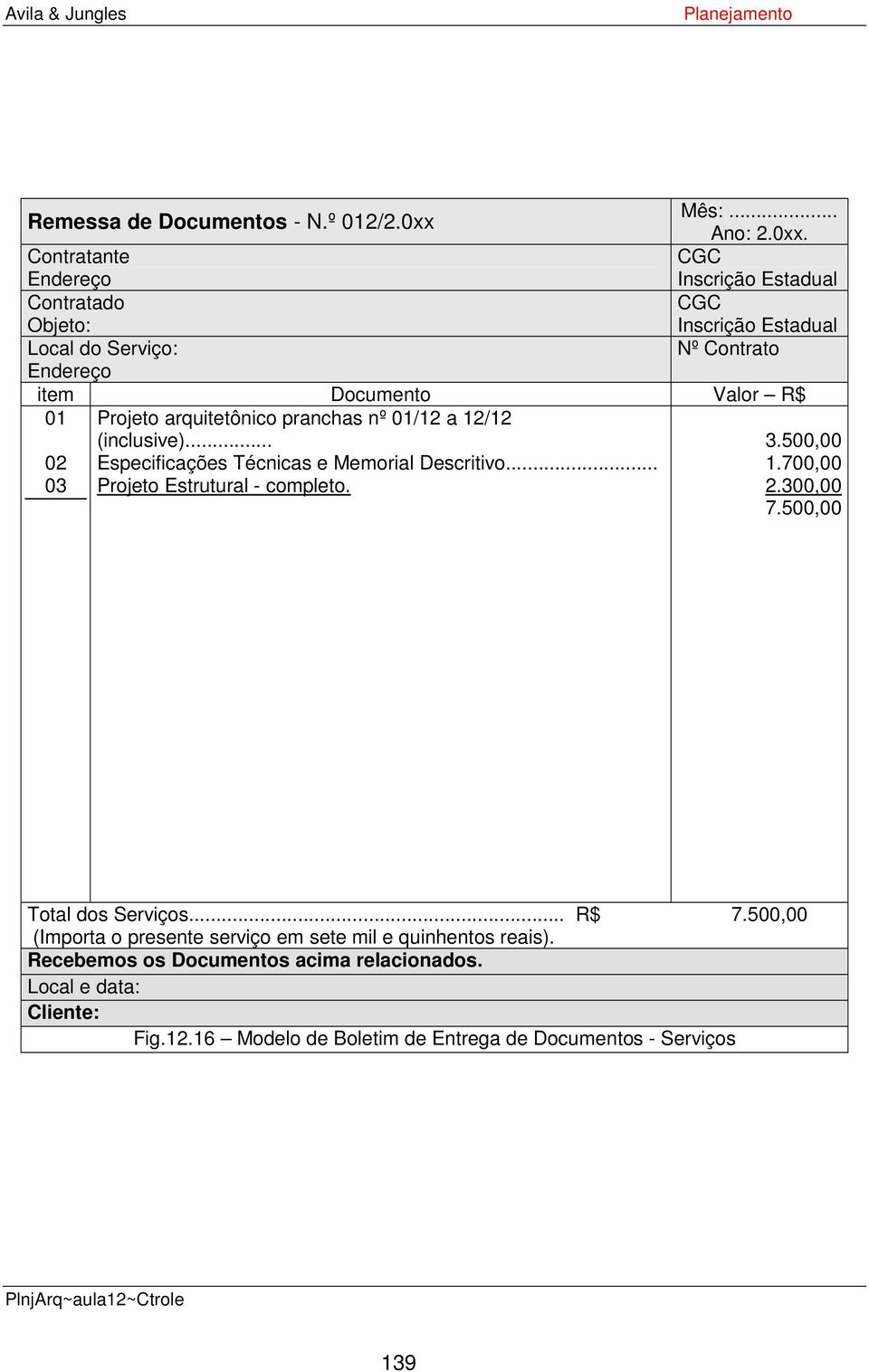 Contratante Endereço CGC Inscrição Estadual Contratado Objeto: CGC Inscrição Estadual Local do Serviço: Nº Contrato Endereço item Documento Valor R$ 01 Projeto