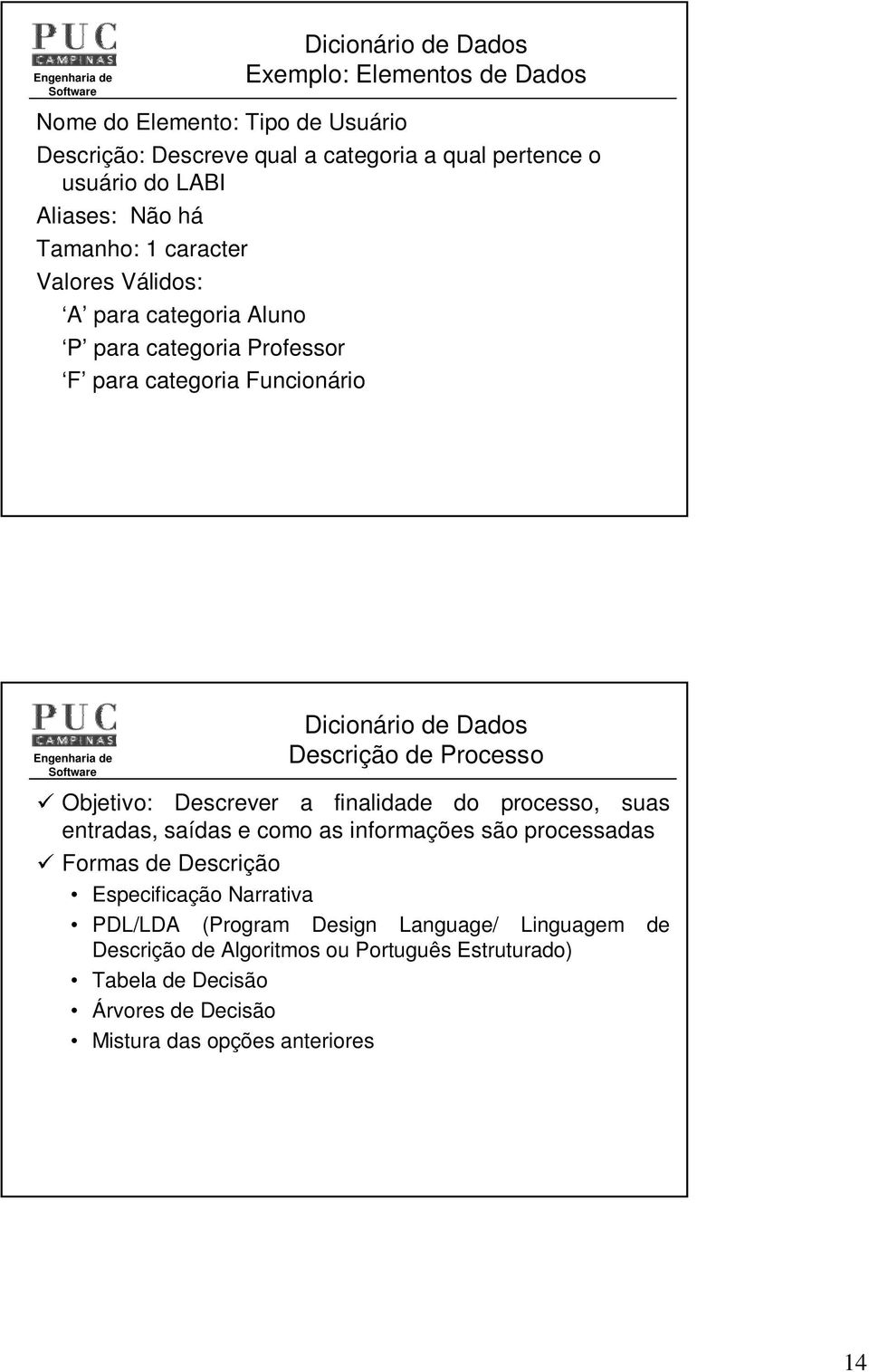 Processo 9 Objetivo: Descrever a finalidade do processo, suas entradas, saídas e como as informações são processadas 9 Formas de Descrição Especificação