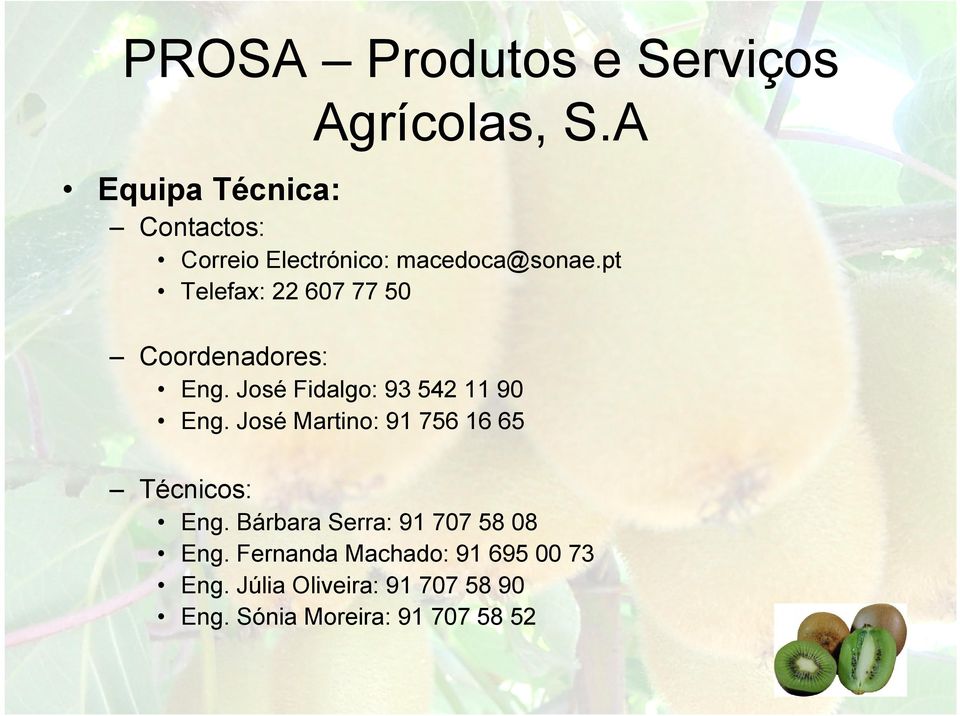 José Martino: 91 756 16 65 Técnicos: Eng. Bárbara Serra: 91 707 58 08 Eng.