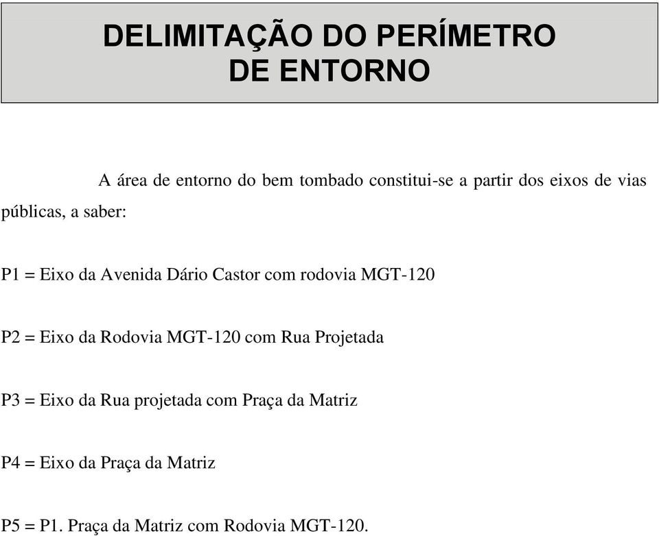 MGT-120 P2 = Eixo da Rodovia MGT-120 com Rua Projetada P3 = Eixo da Rua projetada com