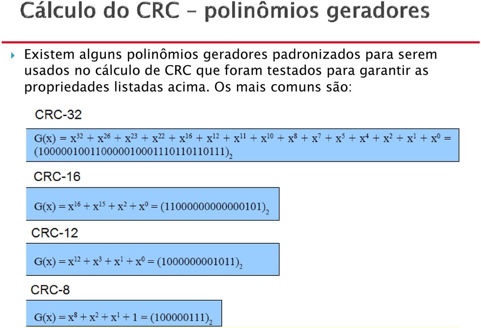 de CRC que foram testados para garantir as