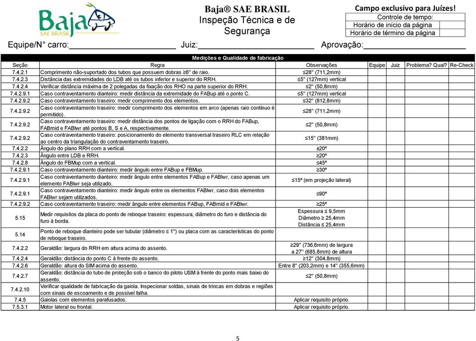 1 Caso contraventamento dianteiro: medir distância da extremidade do FABup até o ponto C. 5'' (127mm) vertical 7.4.2.9.2 Caso contraventamento traseiro: medir comprimento dos elementos.