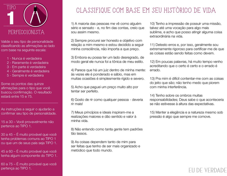 2) Sempre procurei ser honesto e objetivo com relação a mim mesmo e estou decidido a seguir minha consciência, não importa a que preço.