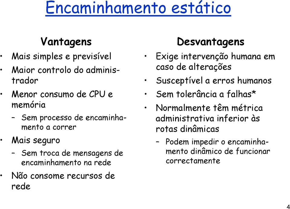 rede Desvantagens Exige intervenção humana em caso de alterações Susceptível a erros humanos Sem tolerância a falhas*