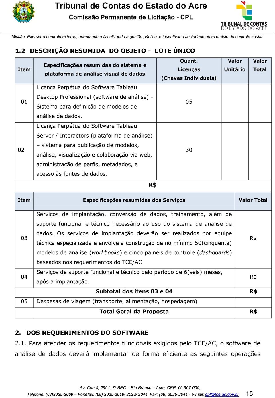 Licença Perpétua do Software Tableau Server / Interactors (plataforma de análise) 02 sistema para publicação de modelos, análise, visualização e colaboração via web, 30 administração de perfis,