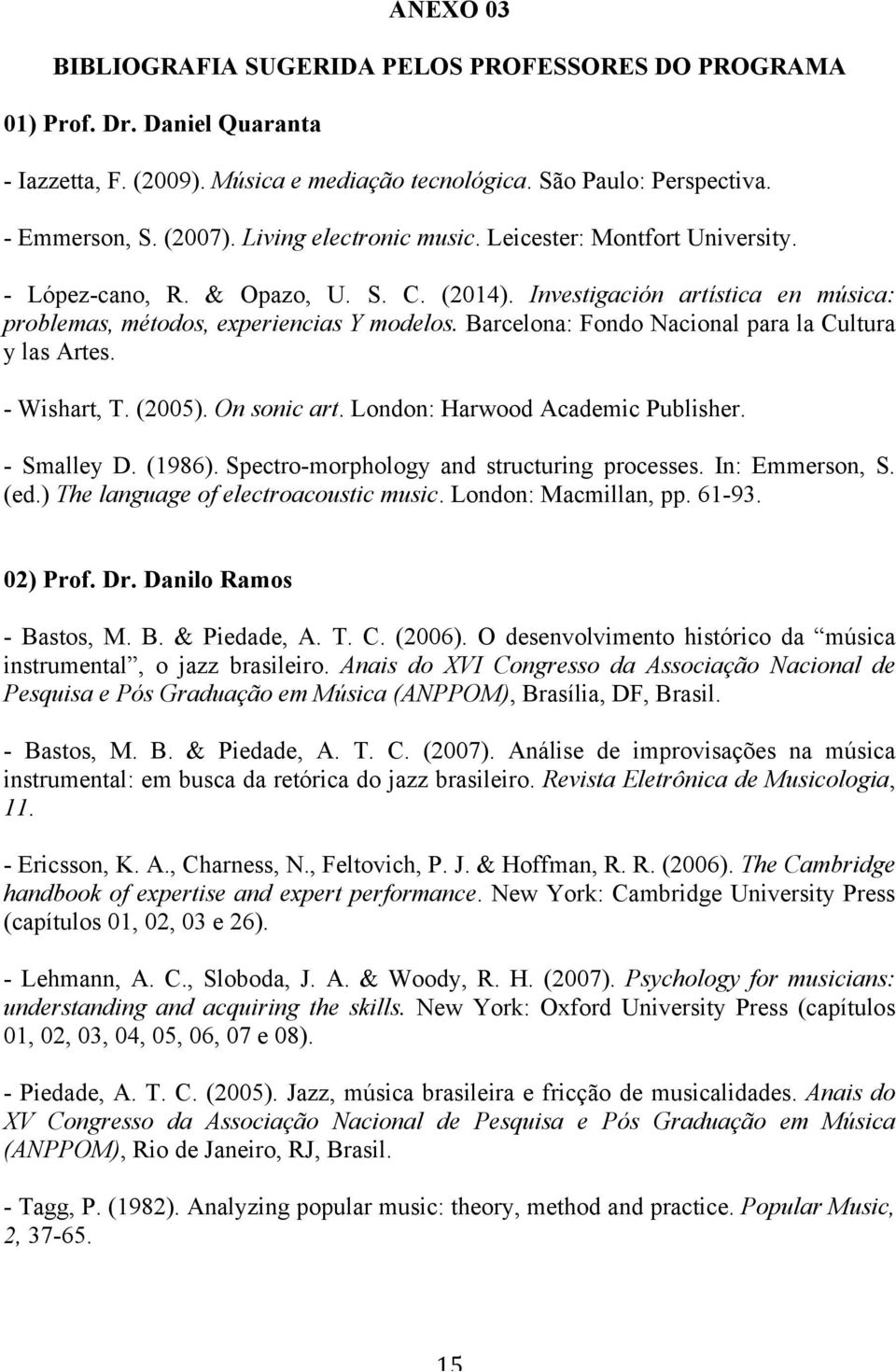 Barcelona: Fondo Nacional para la Cultura y las Artes. - Wishart, T. (2005). On sonic art. London: Harwood Academic Publisher. - Smalley D. (1986). Spectro-morphology and structuring processes.