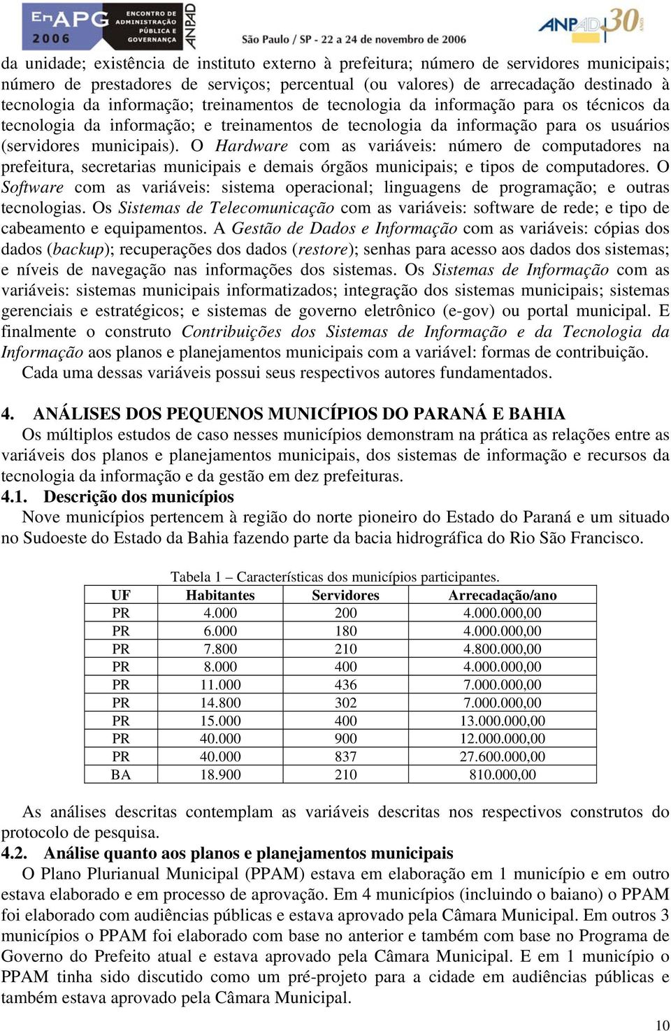 O Hardware com as variáveis: número de computadores na prefeitura, secretarias municipais e demais órgãos municipais; e tipos de computadores.