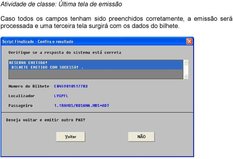 corretamente, a emissão será processada e uma