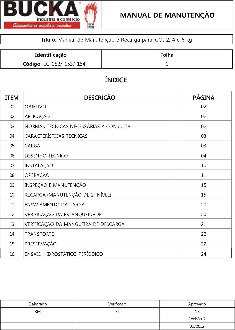 INSPEÇÃO E MANUTENÇÃO 15 10 RECARGA (MANUTENÇÃO DE 2 NÍVEL) 15 11 ENVASAMENTO DA CARGA 20 12 VERIFICAÇÃO DA