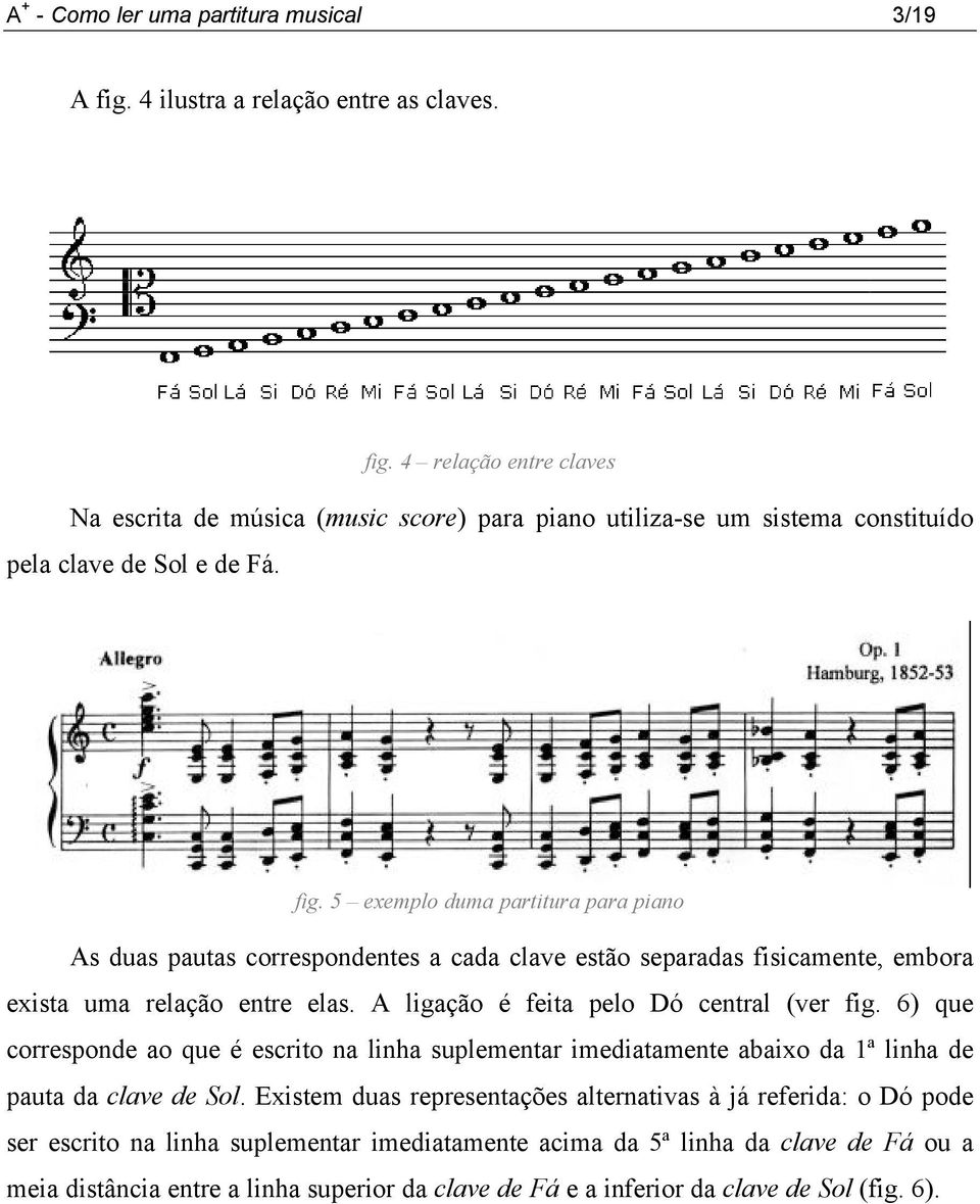 A ligação é feita pelo Dó central (ver fig. 6) que corresponde ao que é escrito na linha suplementar imediatamente abaixo da 1ª linha de pauta da clave de Sol.