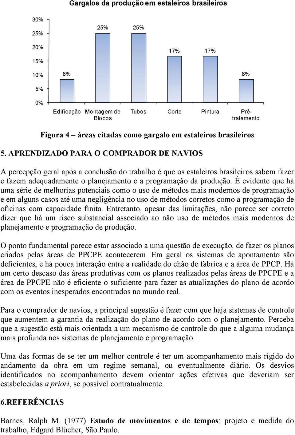 APRENDIZADO PARA O COMPRADOR DE NAVIOS A percepção geral após a conclusão do trabalho é que os estaleiros brasileiros sabem fazer e fazem adequadamente o planejamento e a programação da produção.