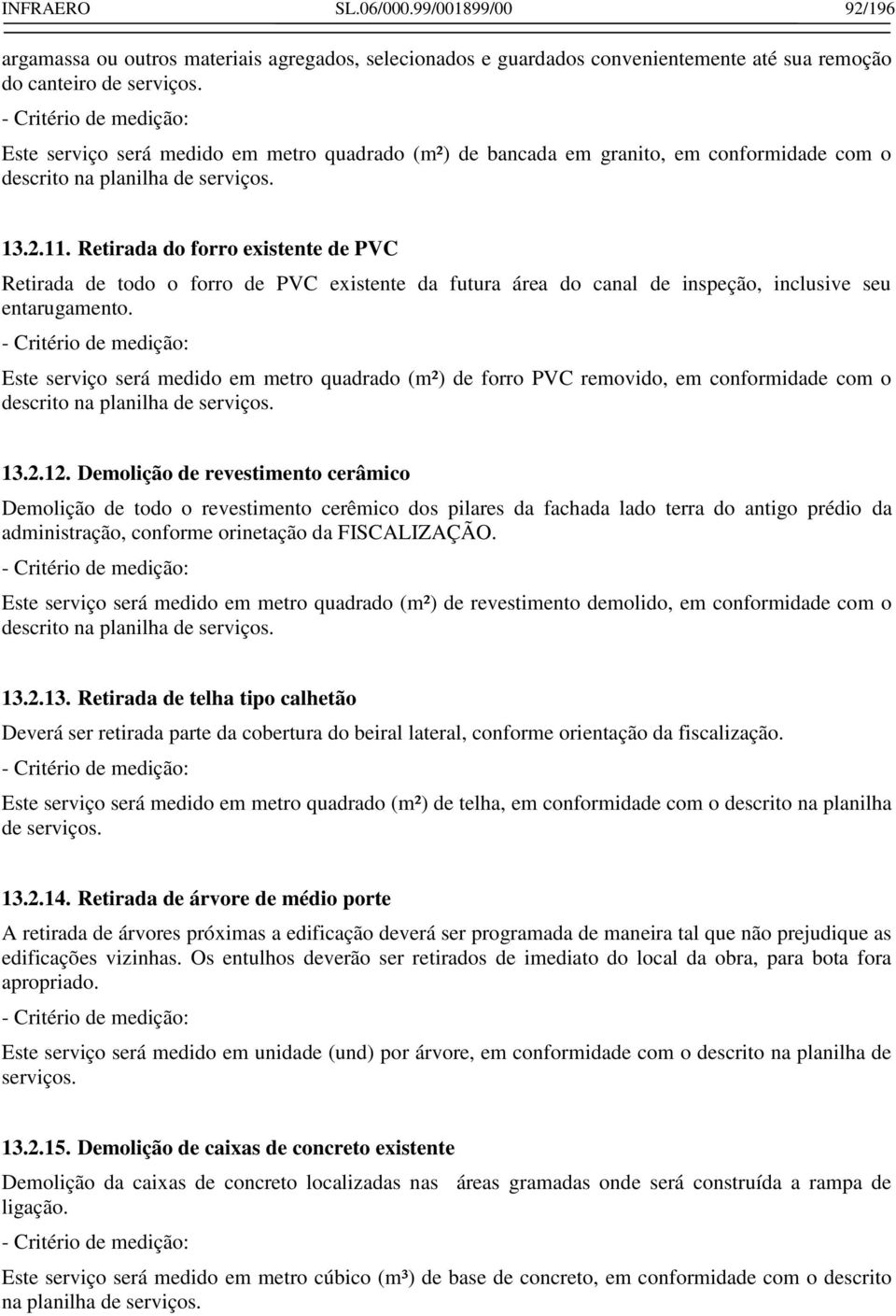 Retirada do forro existente de PVC Retirada de todo o forro de PVC existente da futura área do canal de inspeção, inclusive seu entarugamento.