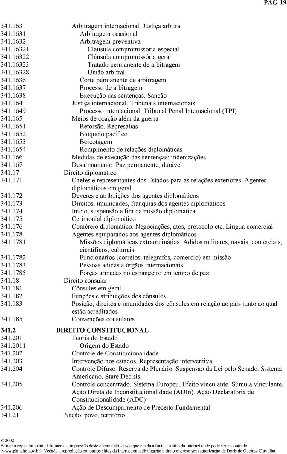 1638 Execução das sentenças. Sanção 341.164 Justiça internacional. Tribunais internacionais 341.1649 Processo internacional. Tribunal Penal Internacional (TPI) 341.