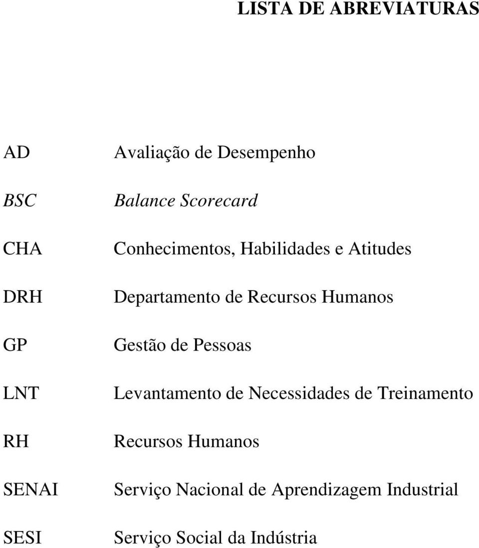 de Recursos Humanos Gestão de Pessoas Levantamento de Necessidades de