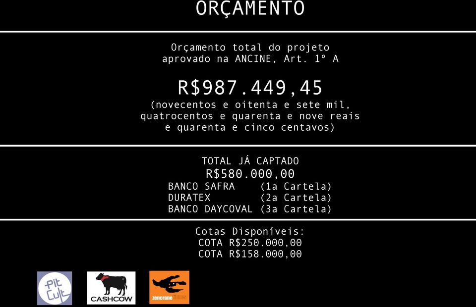 quarenta e cinco centavos) TOTAL JÁ CAPTADO R$580.