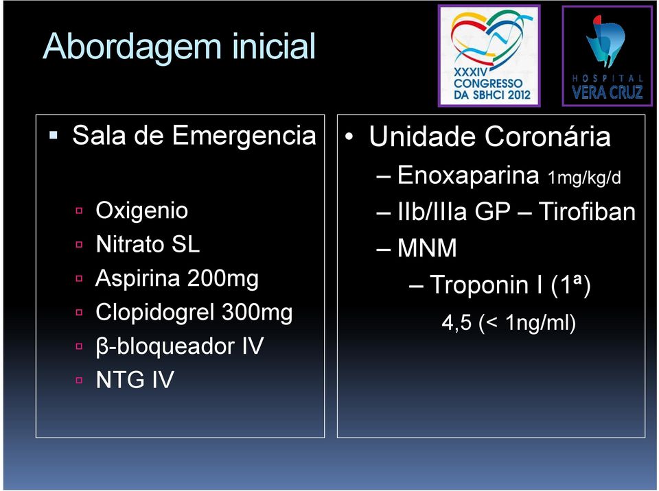 β-bloqueador IV NTG IV Unidade Coronária Enoxaparina