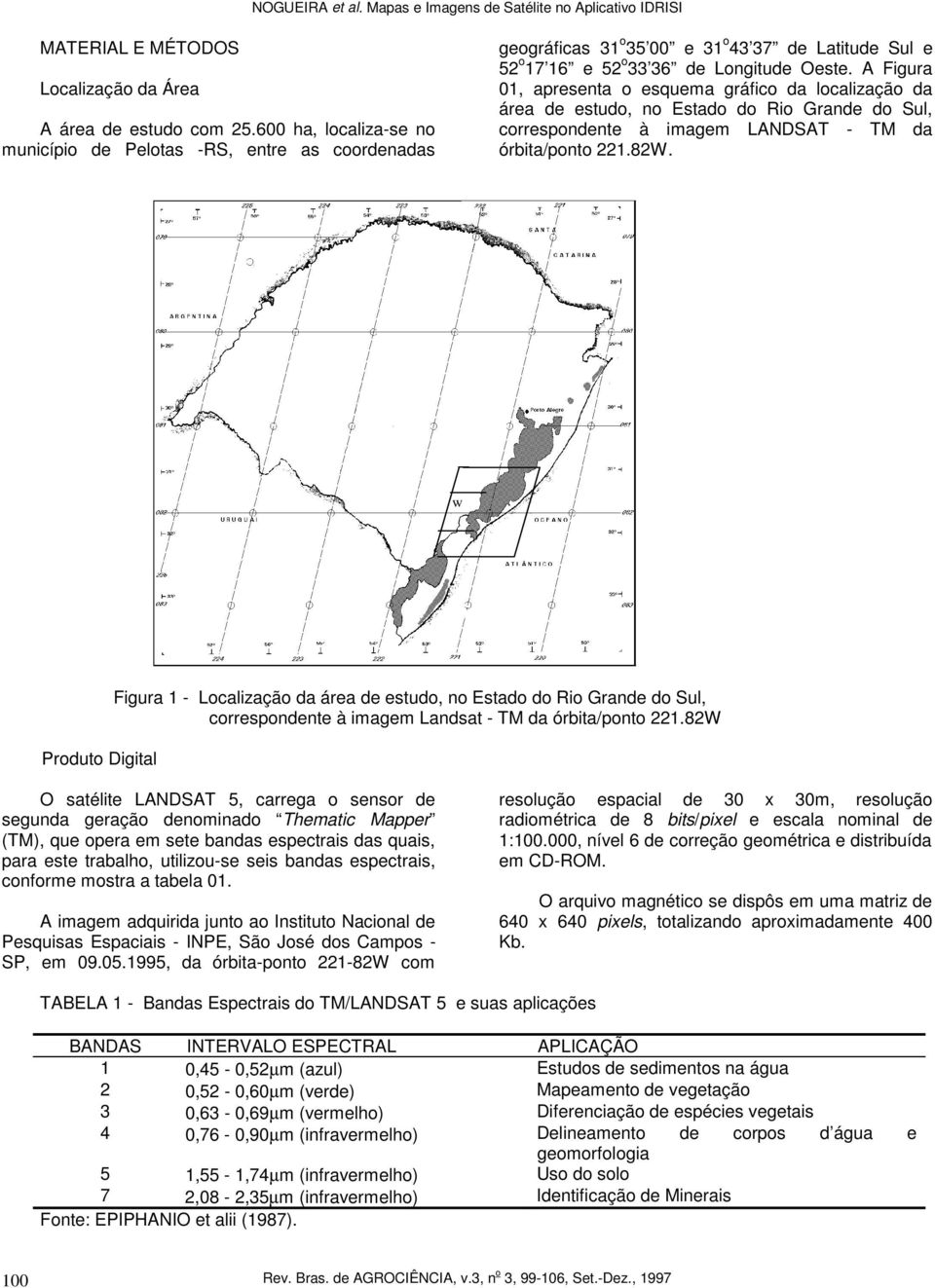 A Figura 0, apresenta o esquema gráfico da localização da área de estudo, no Estado do Rio Grande do Sul, correspondente à imagem LANDSAT - TM da órbita/ponto.8w.