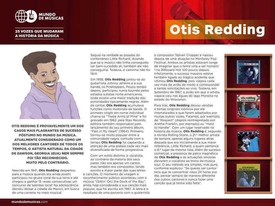 Nascido em 1941, Otis Redding despertou para a música quando era ainda jovem: participou no grupo coral da sua terra e até chegou a ganhar 15 vezes consecutivas um concurso de talentos local!