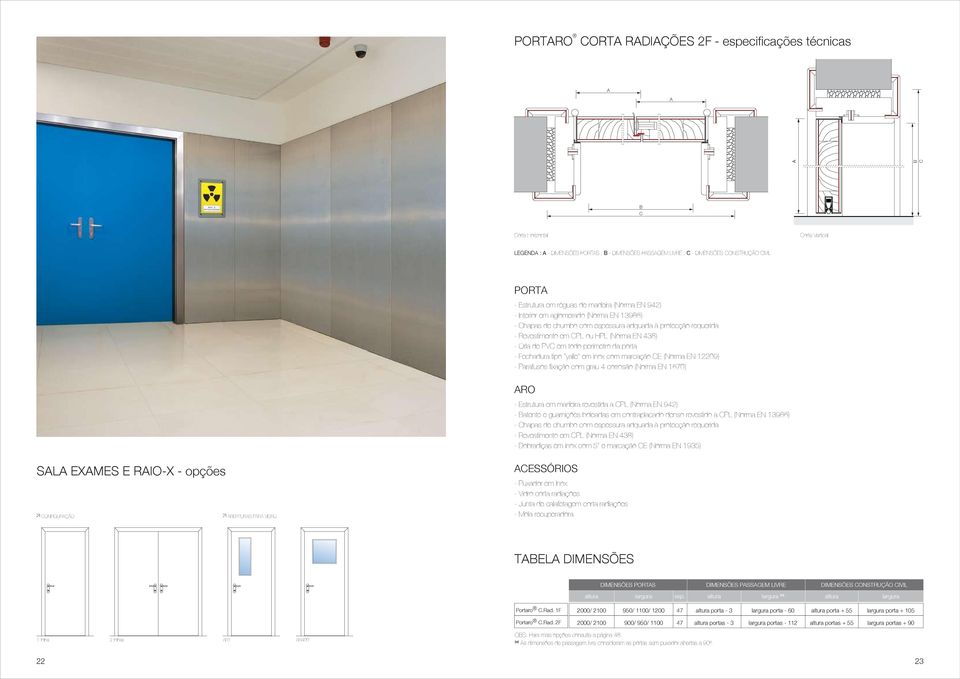 porta - Fechadura tipo "yalle" em inox com marcação E (Norma EN 12209) - Parafusos fixação com grau 4 corrosão (Norma EN 1670) RO - Estrutura em madeira revestida a PL (Norma EN 942) - atente e