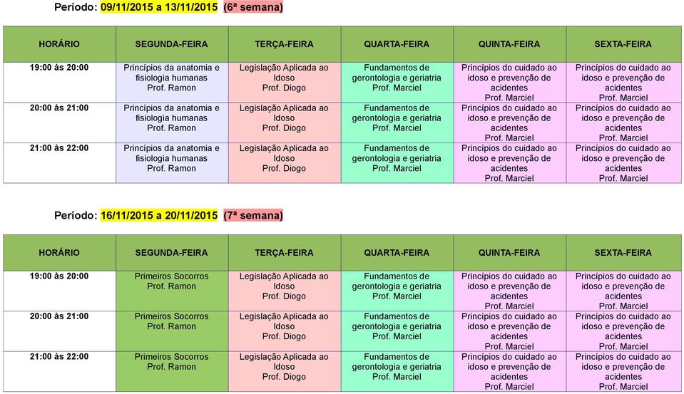 Período: 16/11/2015 a 20/11/2015 (7ª semana)