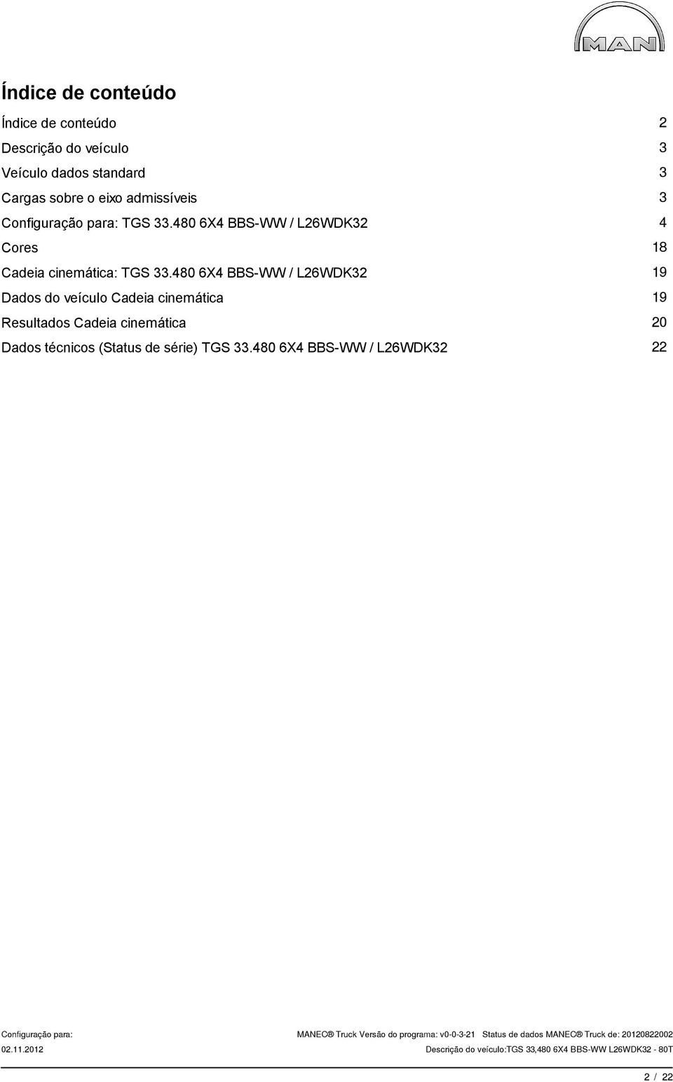 480 6X4 BBS-WW / L26WDK32 Dados do veículo Cadeia cinemática Resultados Cadeia cinemática