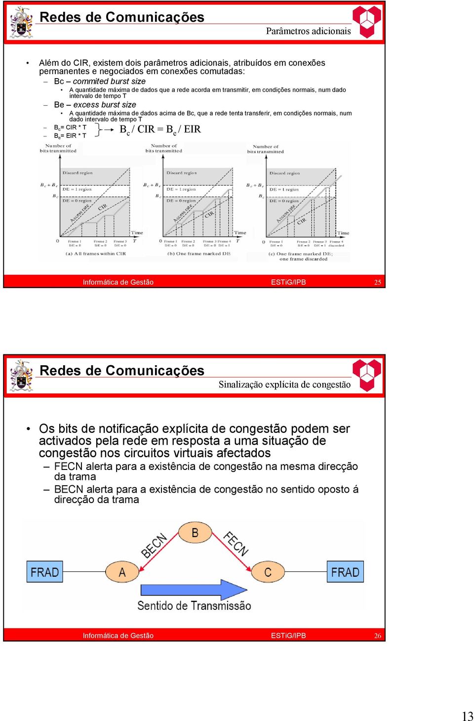 dado intervalo de tempo T B c = CIR * T B e = EIR * T B c / CIR = B e / EIR 25 Sinalização explícita de congestão Os bits de notificação explícita de congestão podem ser activados pela rede em