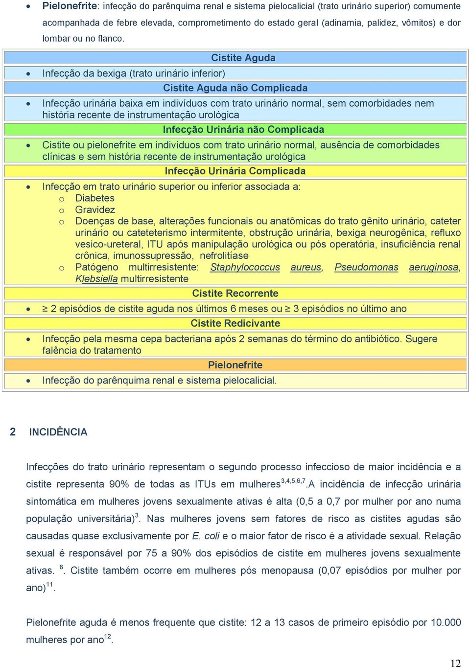 urlógica Infecçã Urinária nã Cmplicada Cistite u pielnefrite em indivídus cm trat urinári nrmal, ausência de cmrbidades clínicas e sem história recente de instrumentaçã urlógica Infecçã Urinária