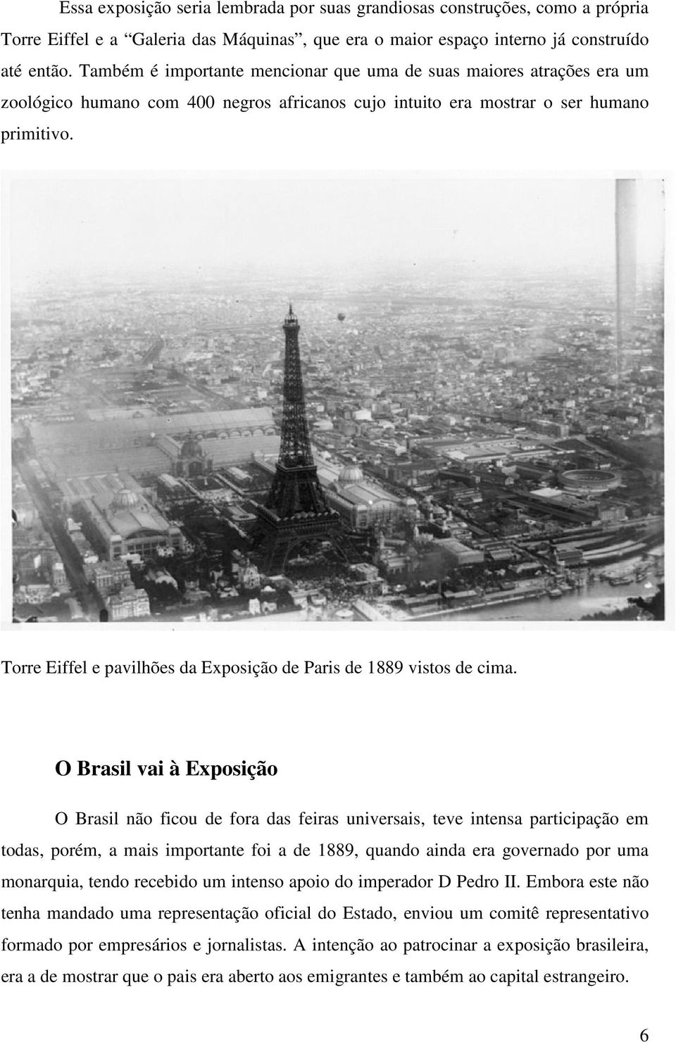 Torre Eiffel e pavilhões da Exposição de Paris de 1889 vistos de cima.