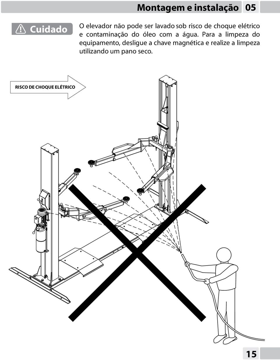 Para a limpeza do equipamento, desligue a chave magnética e