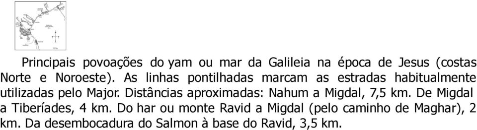 Distâncias aproximadas: Nahum a Migdal, 7,5 km. De Migdal a Tiberíades, 4 km.