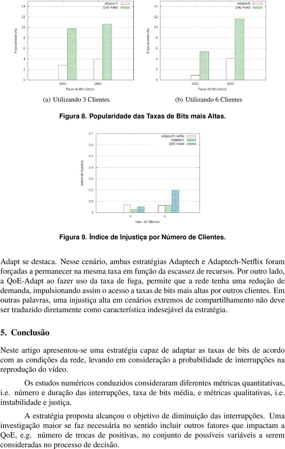 Por outro lado, a QoE-Adapt ao fazer uso da taxa de fuga, permite que a rede tenha uma redução de demanda, impulsionando assim o acesso a taxas de bits mais altas por outros clientes.