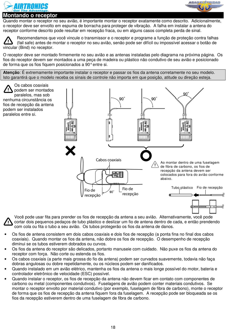 A falha em instalar a antena do receptor conforme descrito pode resultar em recepção fraca, ou em alguns casos completa perda de sinal.