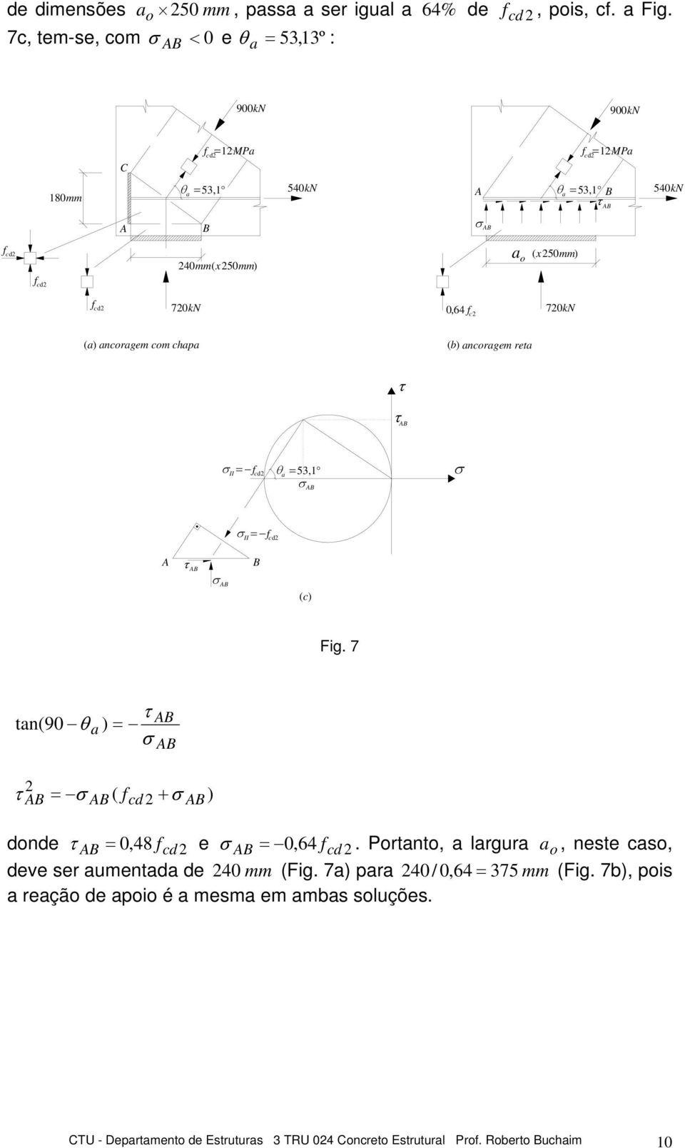 c 70kN (a) ancoragem com chapa (b) ancoragem reta τ τ B II c d θ a 53,1 B τ B II c d B B (c) Fig.