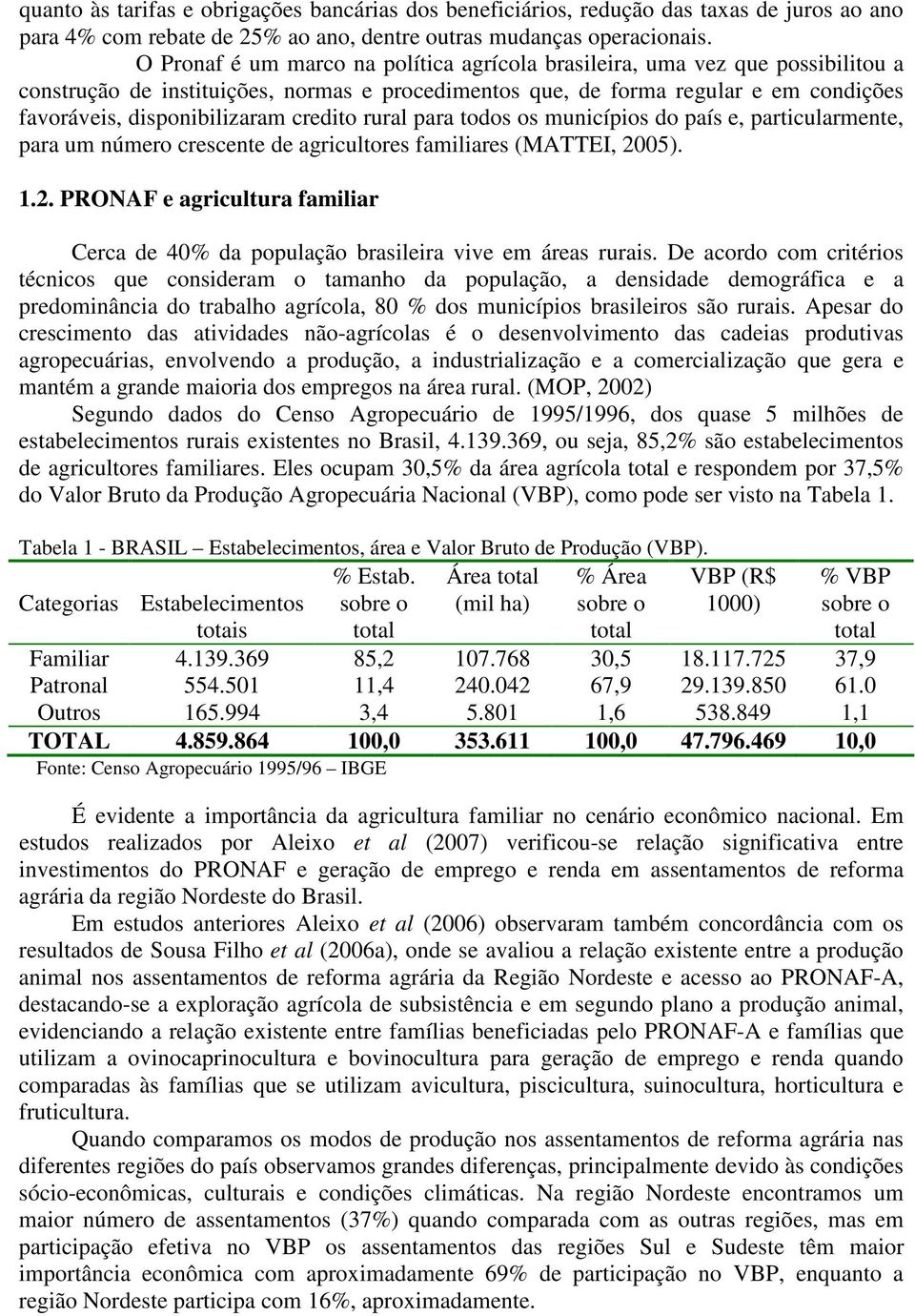 credito rural para todos os municípios do país e, particularmente, para um número crescente de agricultores familiares (MATTEI, 20