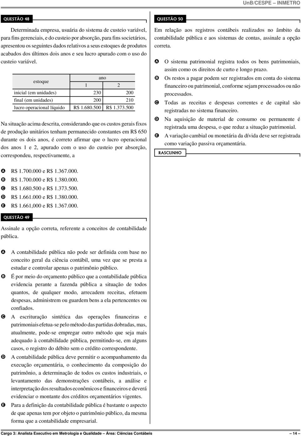 estoque ano 1 2 inicial (em unidades) 230 200 final (em unidades) 200 210 lucro operacional líquido R$ 1.680.500 R$ 1.373.