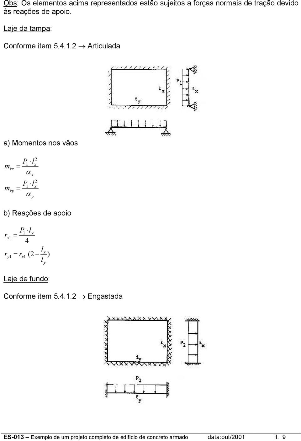 Articulada a) Momentos nos vãos m m k ky P1 l = α 1 l P = α y b) Reações de apoio r 1 r y1 P1 l =