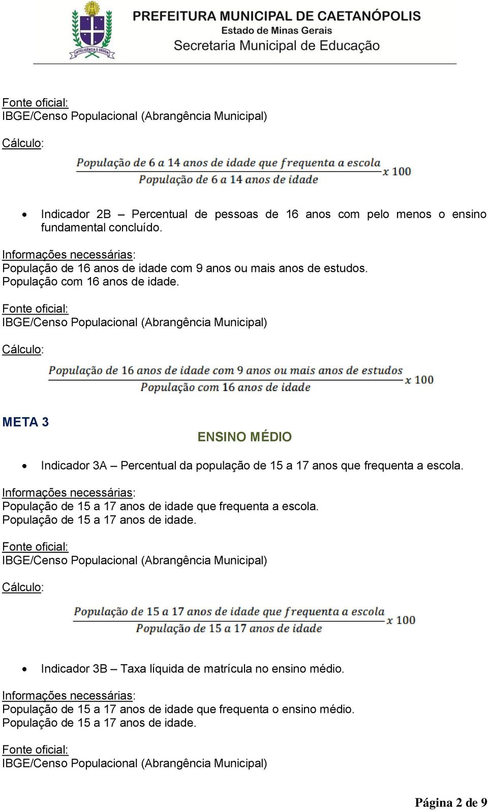 META 3 ENSINO MÉDIO Indicador 3A Percentual da população de 15 a 17 anos que frequenta a escola.