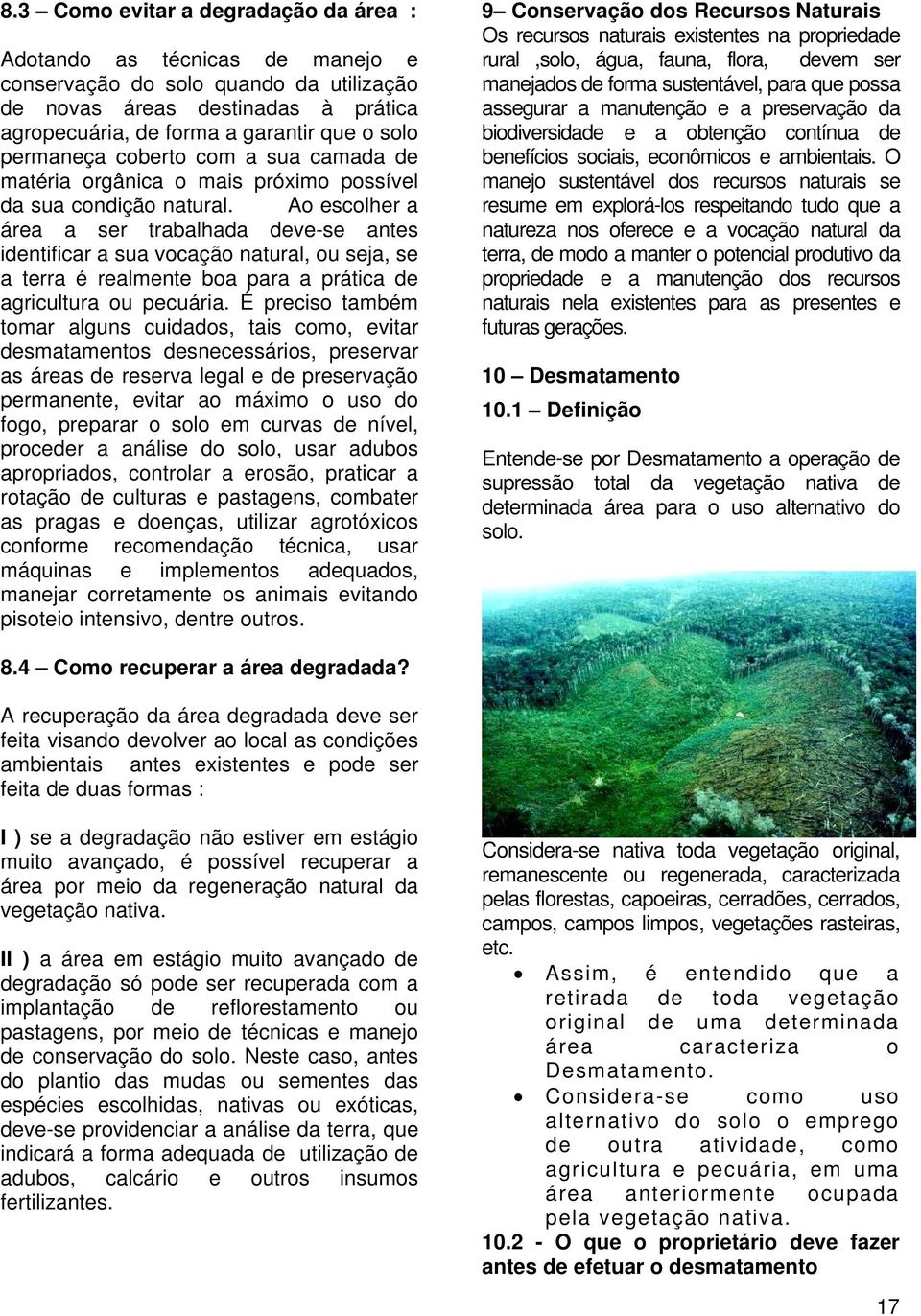 Ao escolher a área a ser trabalhada deve-se antes identificar a sua vocação natural, ou seja, se a terra é realmente boa para a prática de agricultura ou pecuária.