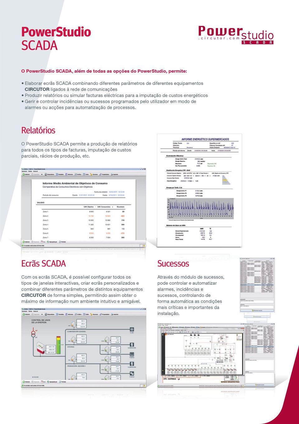 acções para automatização de processos. Relatórios O PowerStudio SCADA permite a produção de relatórios para todos os tipos de facturas, imputação de custos parciais, rácios de produção, etc.