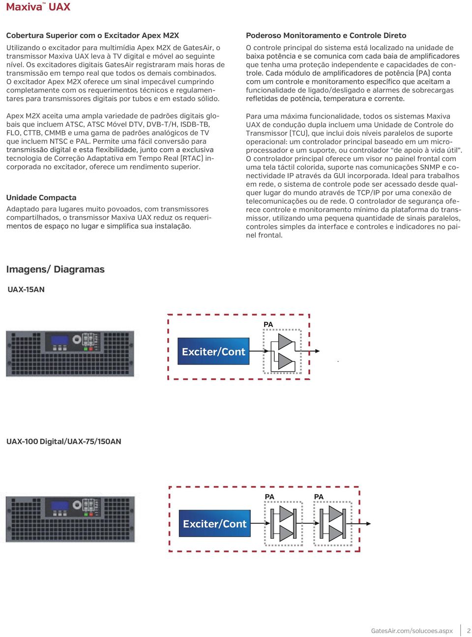 O excitador Apex M2X oferece um sinal impecável cumprindo completamente com os requerimentos técnicos e regulamentares para transmissores digitais por tubos e em estado sólido.